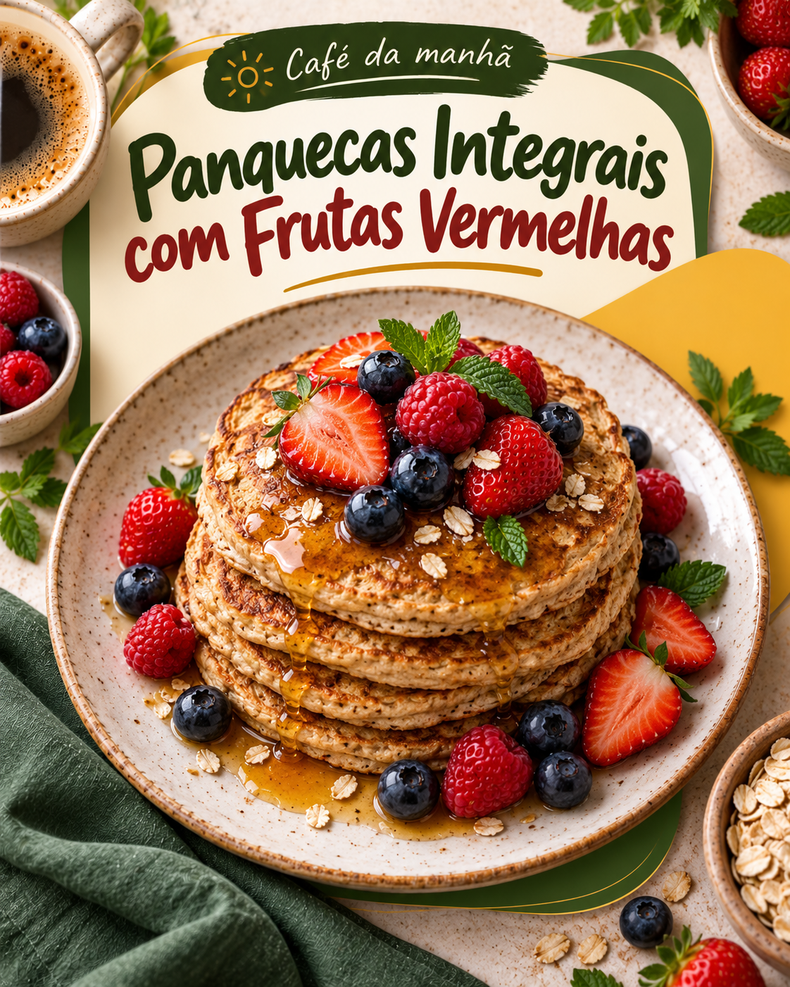 Panquecas integrais com frutas vermelhas
