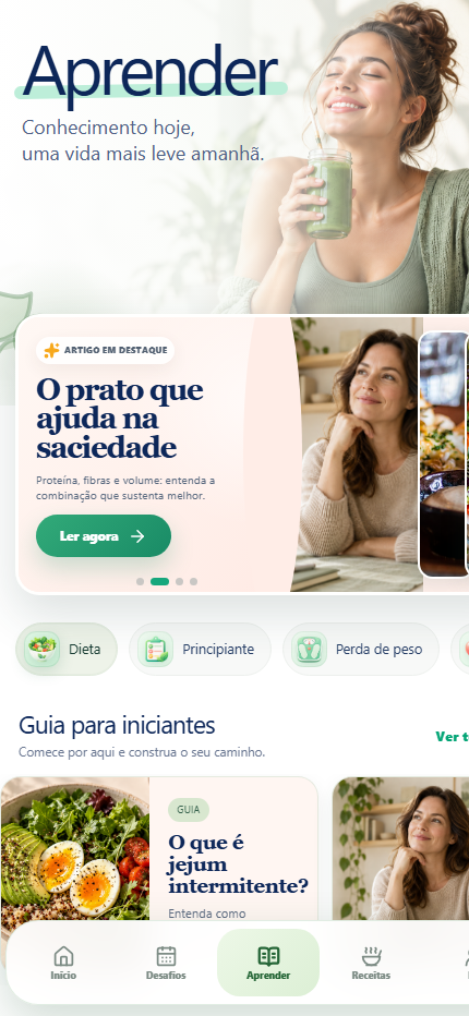 Tela Aprender do aplicativo