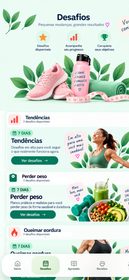 Tela Desafios do aplicativo