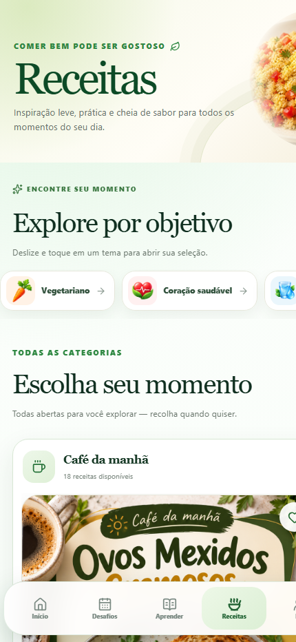 Tela Receitas do aplicativo