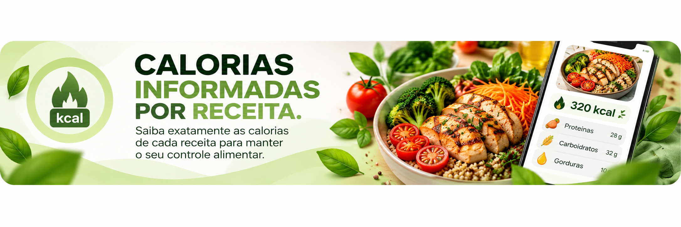 Calorias informadas por receita para acompanhar o controle alimentar